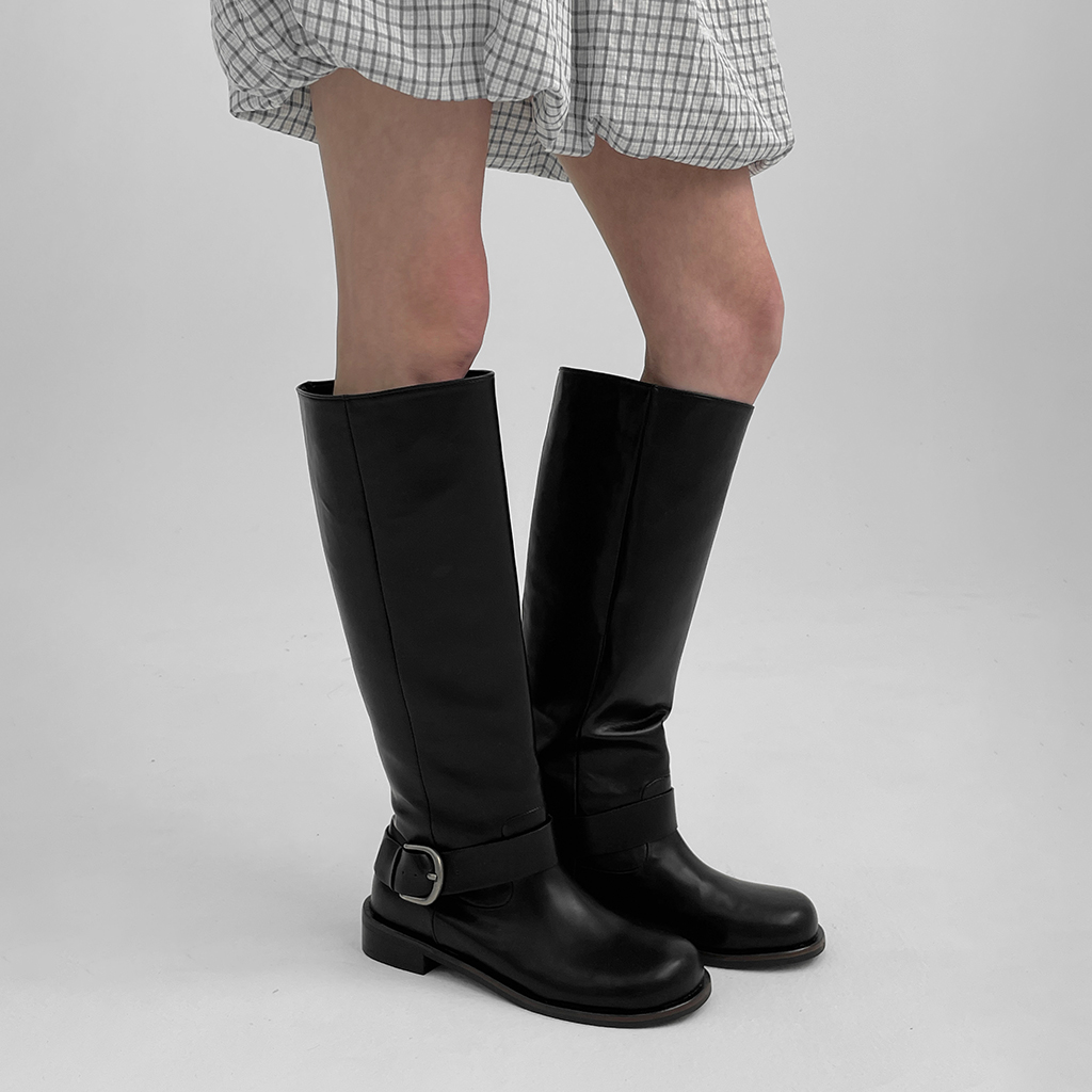 ミルアバックルレザーロングブーツ | ファッション通販サイト NUGU