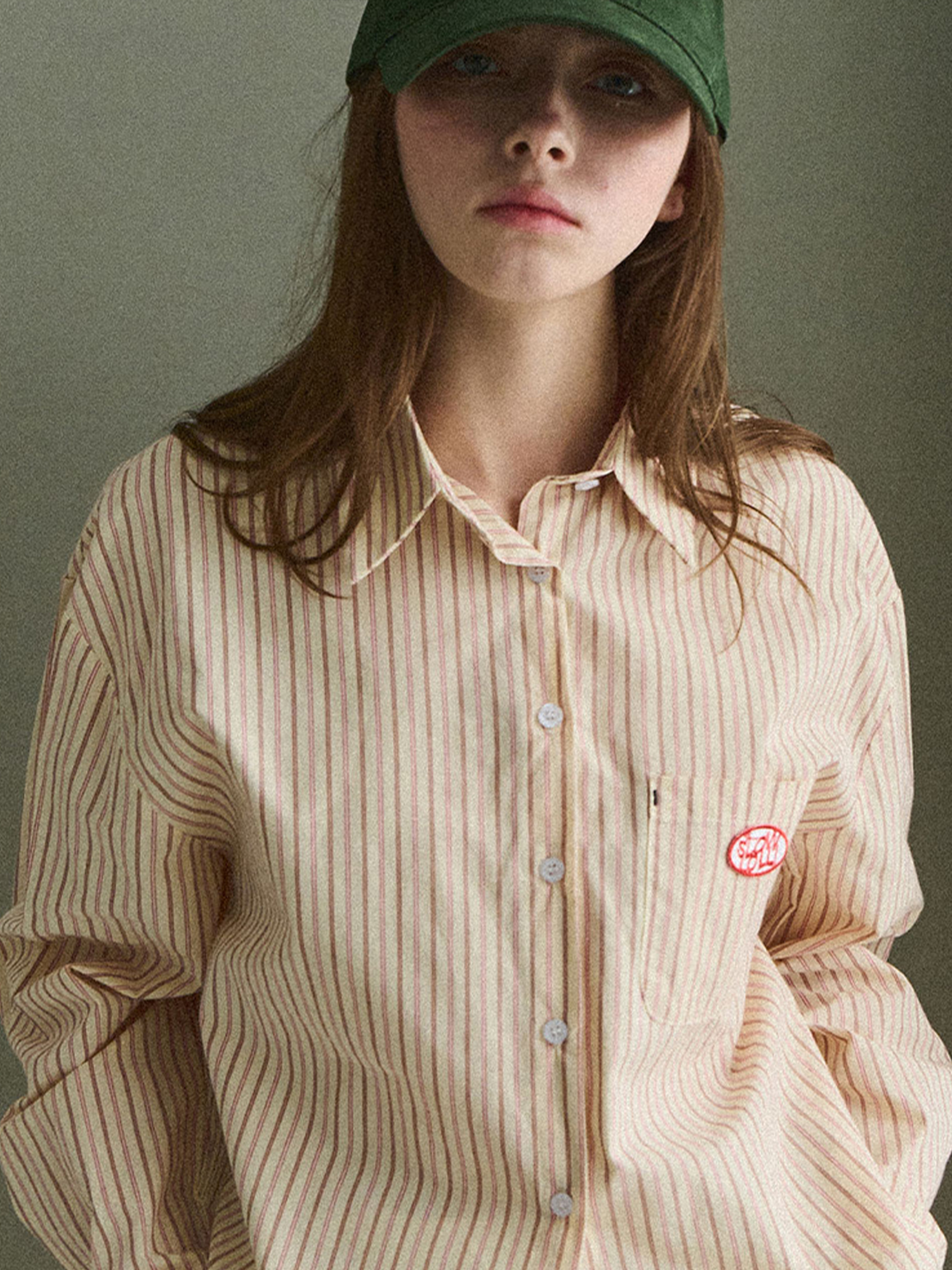 Stripe basic crop shirt - Pink