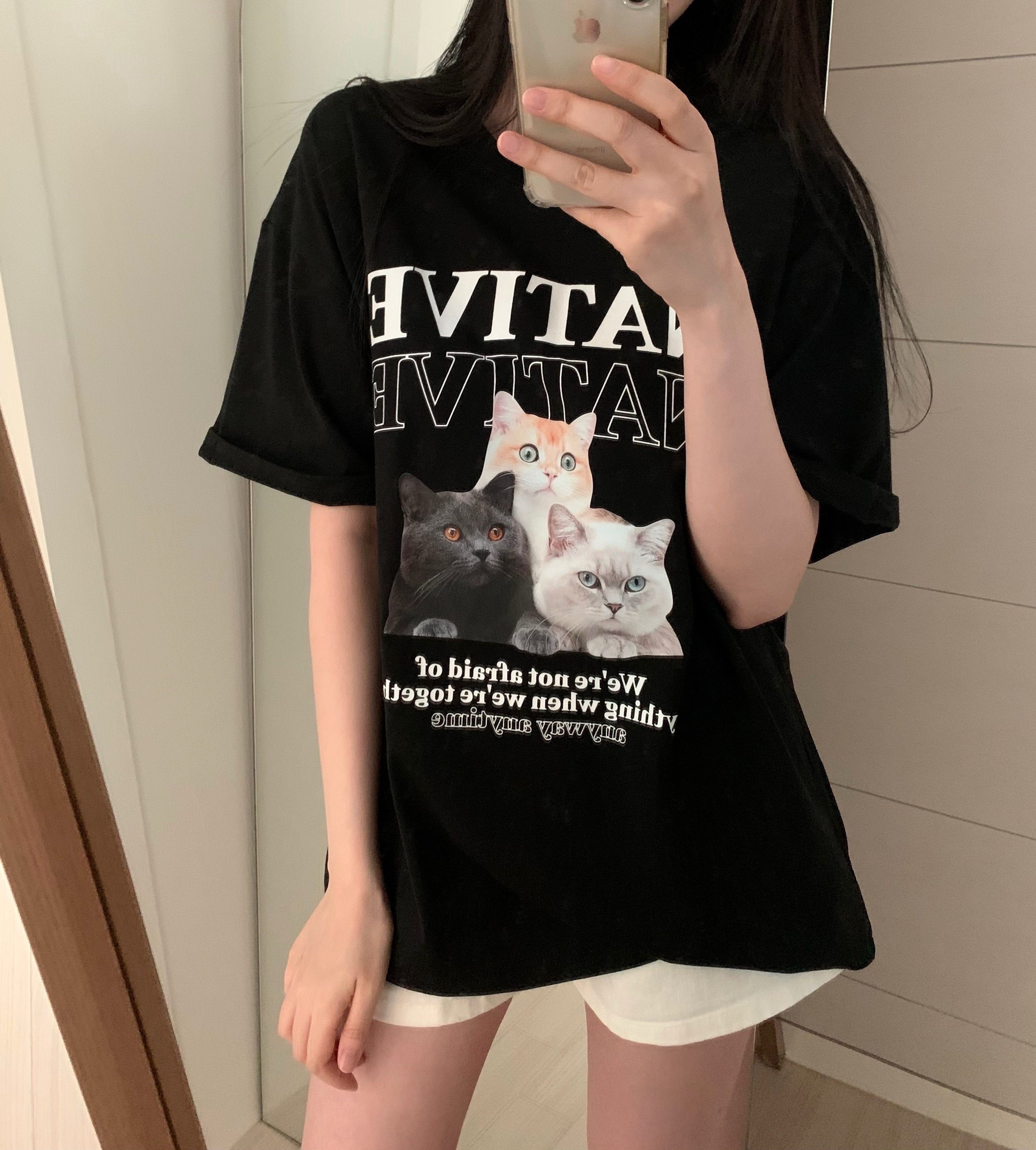 猫のダヤン オーバーTシャツ  ＢＰ  Fサイズ~落書き・黒~ オーバーサイズプリント捺染半袖Tシャツ | ファッション通販