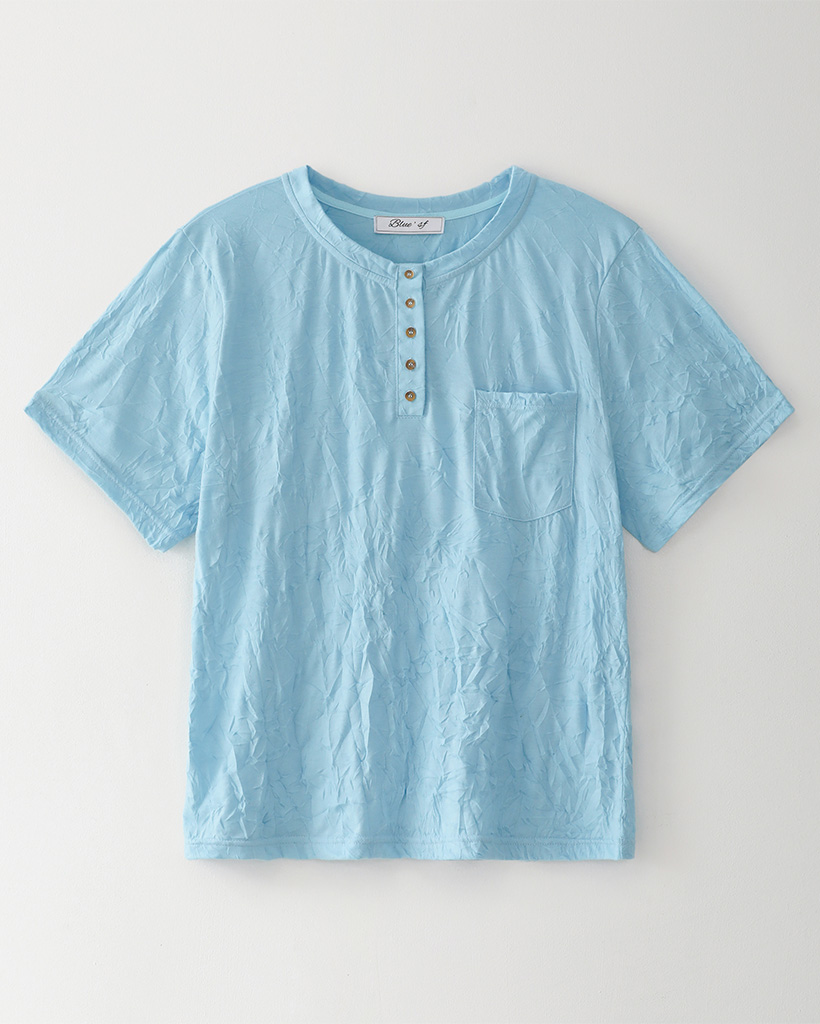 Bluesf texture henley half tee [Blue]