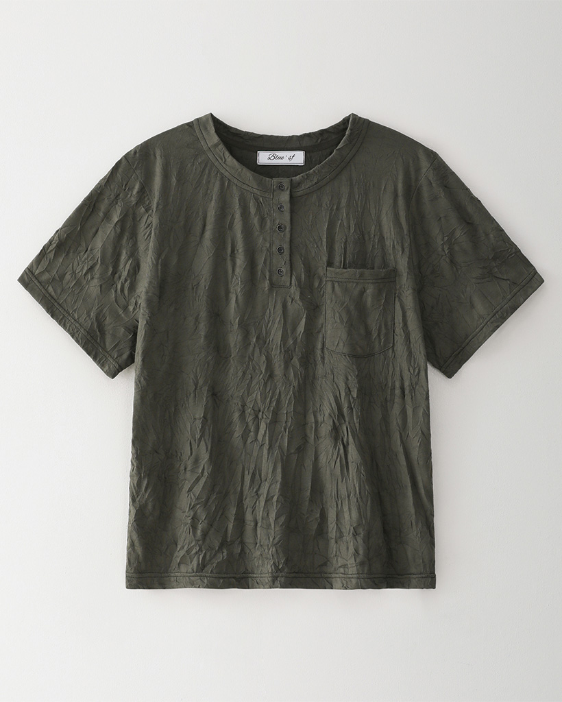 Bluesf texture henley half tee [Charcoal]
