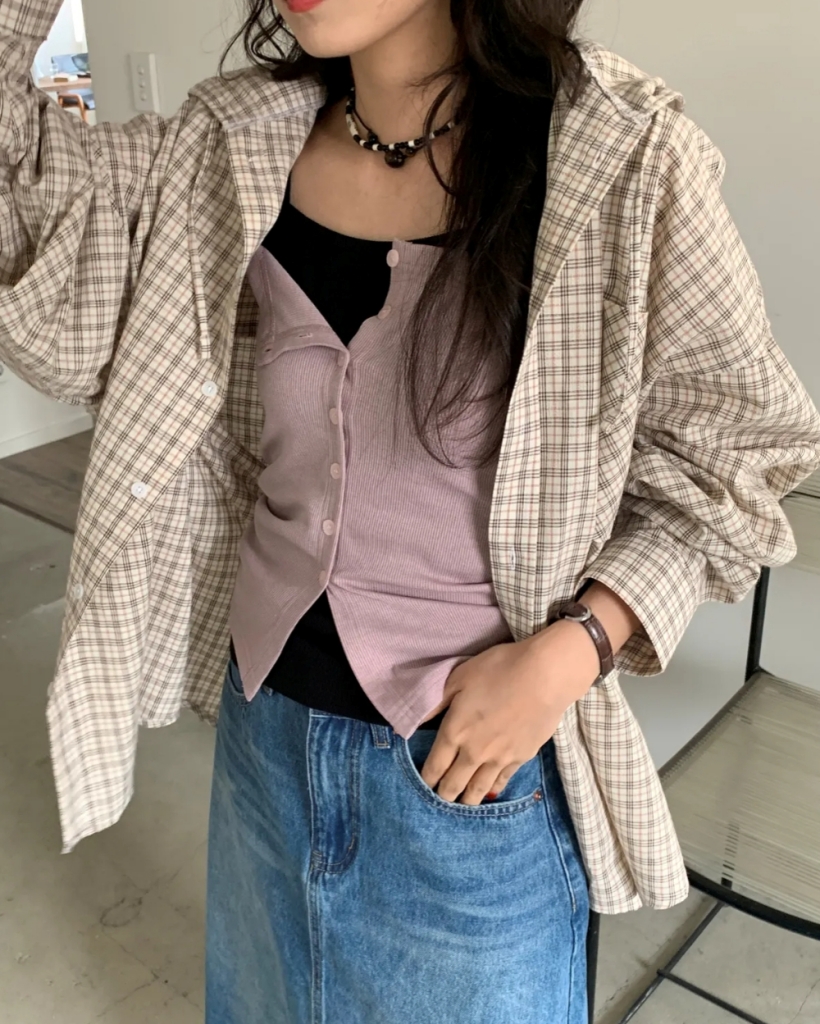 スクエアネックボタンボタンキャミソールビスチェ