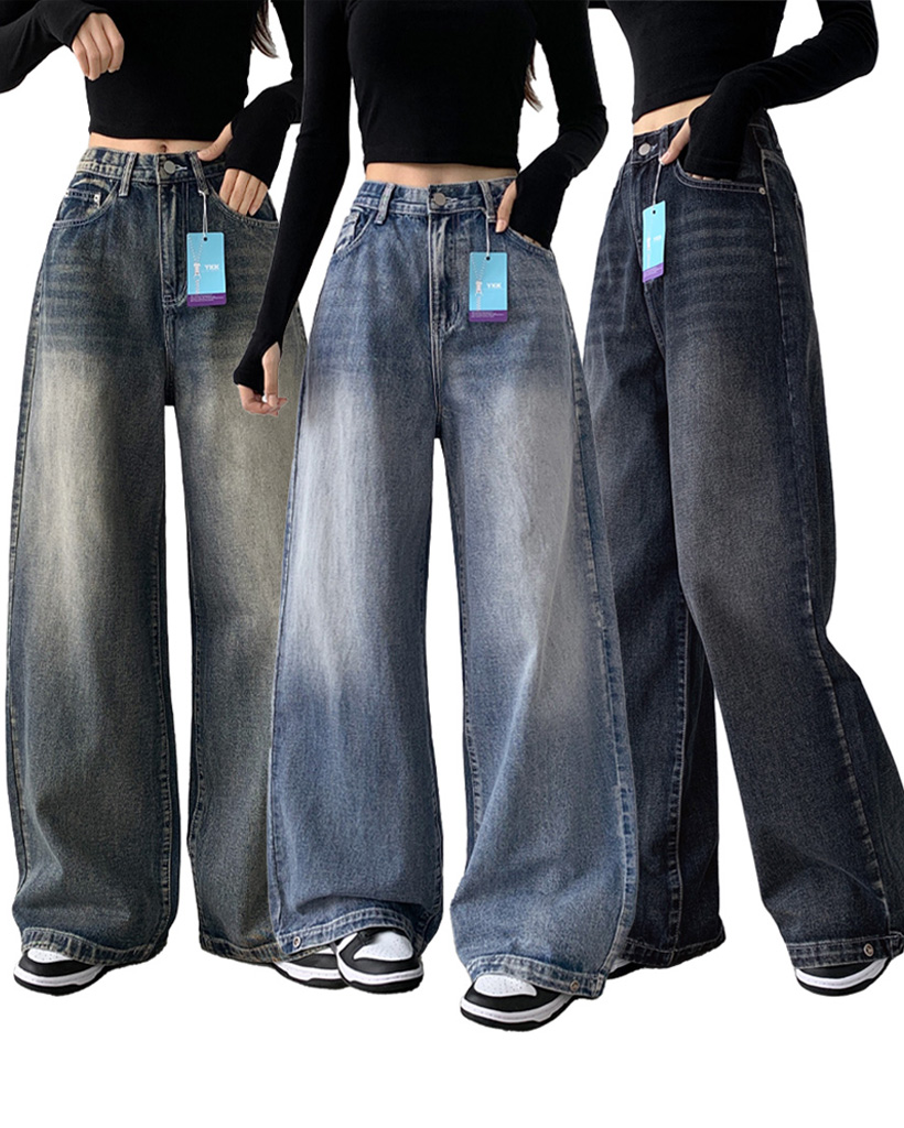 (short/basic/long)ウォッシュゴムロングワイドデニムパンツ