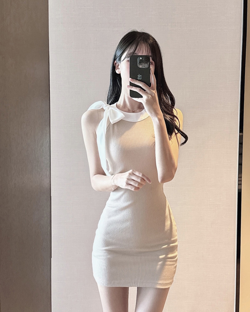 ホルターネックリボンバイカラーリブチュニック | ファッション