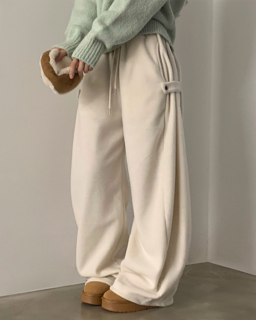 フリースサイドバックルワイドトレーニングジャージウエストゴムパンツ