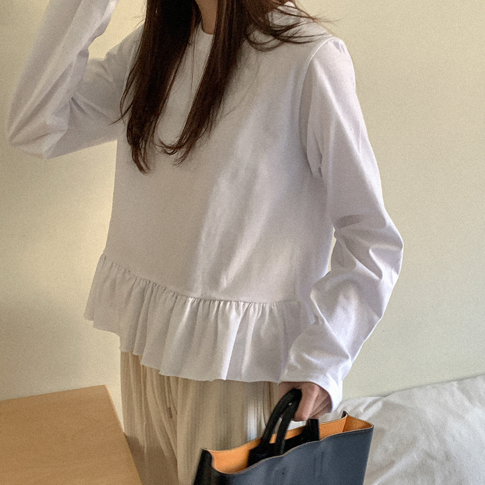 コットンフリル長袖Ｔシャツ