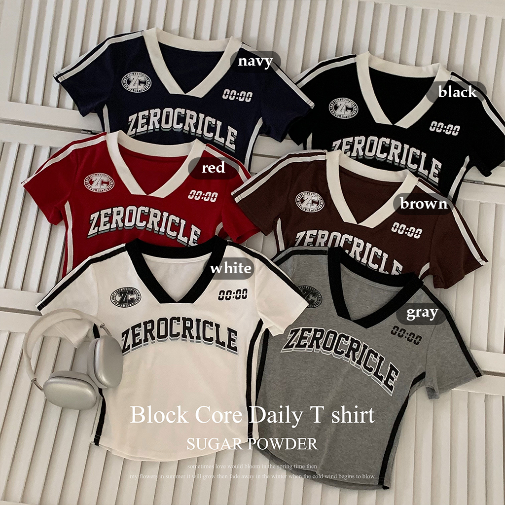 バイカラーレタリングストリートクロップド半袖Tシャツ-6color