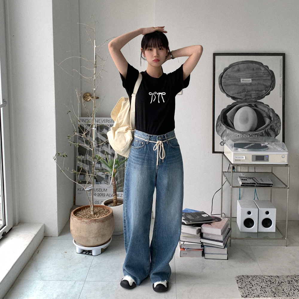 【新品】visco nugu リボンタックバルーンデニムパンツ M オリジナル 4回再販](ORIGINAL) リボンタックバルーンデニムパンツ