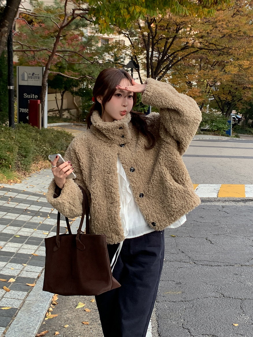 2 color)ハイネックファームートンジャケット | ファッション通販