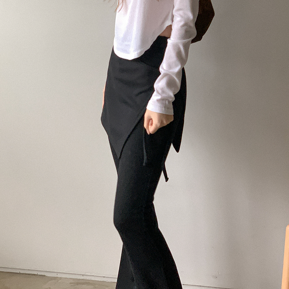 レイヤードラップスカートブーツカットパンツ | ファッション