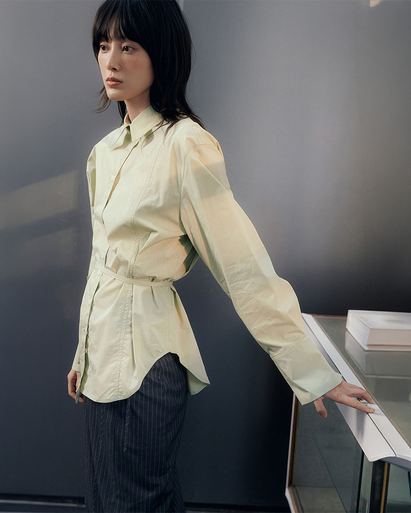 belted pintuck shirt