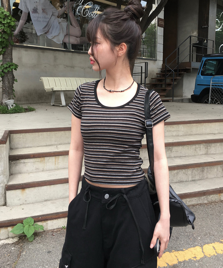 国内発送 IMPURE ボーダー Uネック半袖Tシャツ 1634309_22365654_k3.jpg