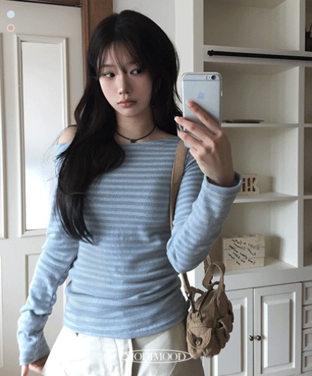 ボートネックボーダーニットTシャツ