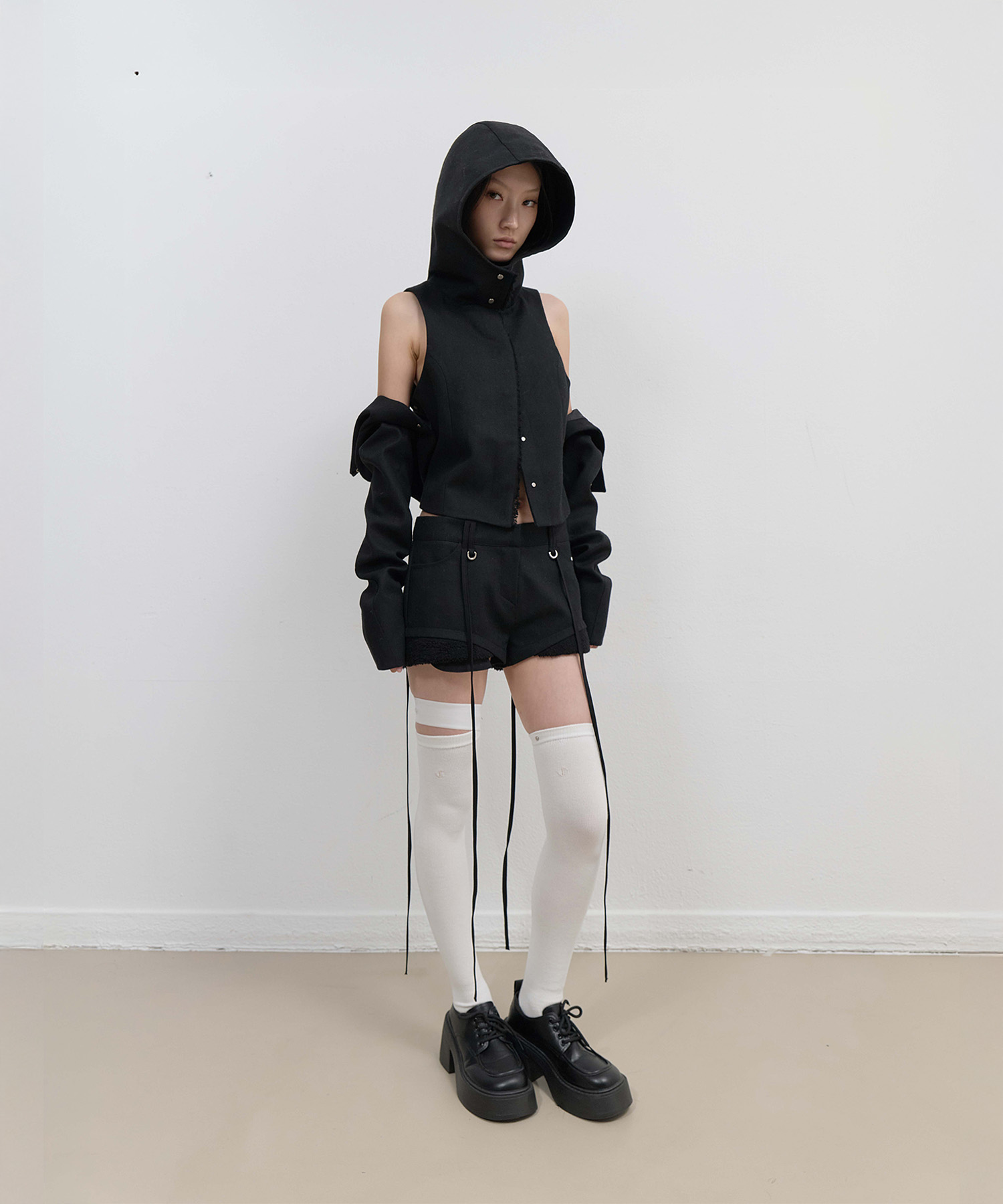 Layered Bolero Wool Jacket / Black