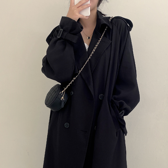 ロングオーバーサイズベルトブラックトレンチコート