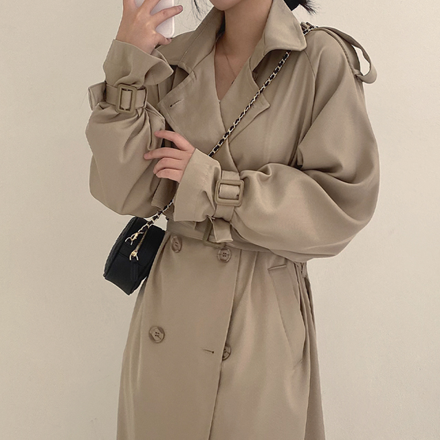 ［極美品］ハグオーワー　トレンチコート　モカ　リバティ柄　オシャレ　ベルト付 極美品］ハグオーワー トレンチコート モカ リバティ柄 オシャレ ベルト付