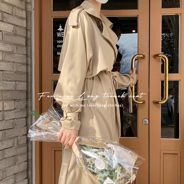 ロングオーバーサイズベルトブラックトレンチコート | ファッション