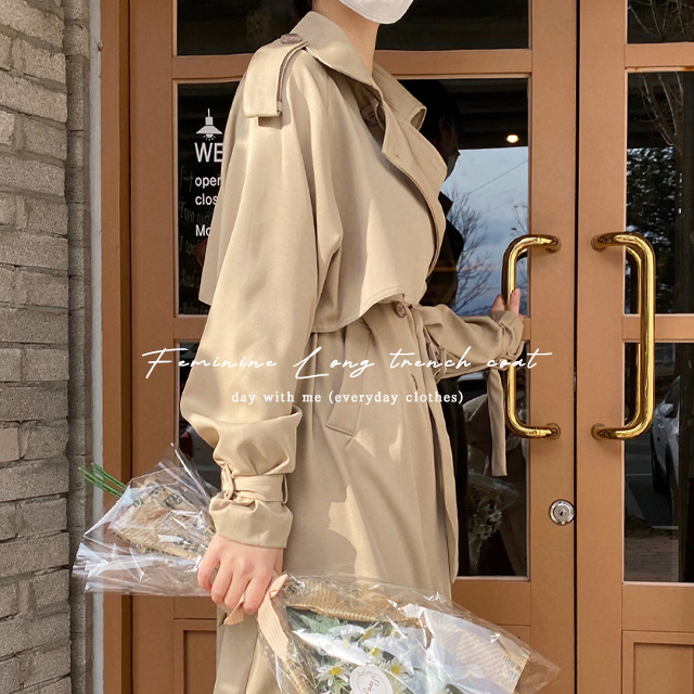 ロングオーバーサイズベルトブラックトレンチコート | ファッション