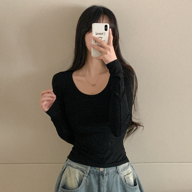 レイヤードインナーリブスリムTシャツ