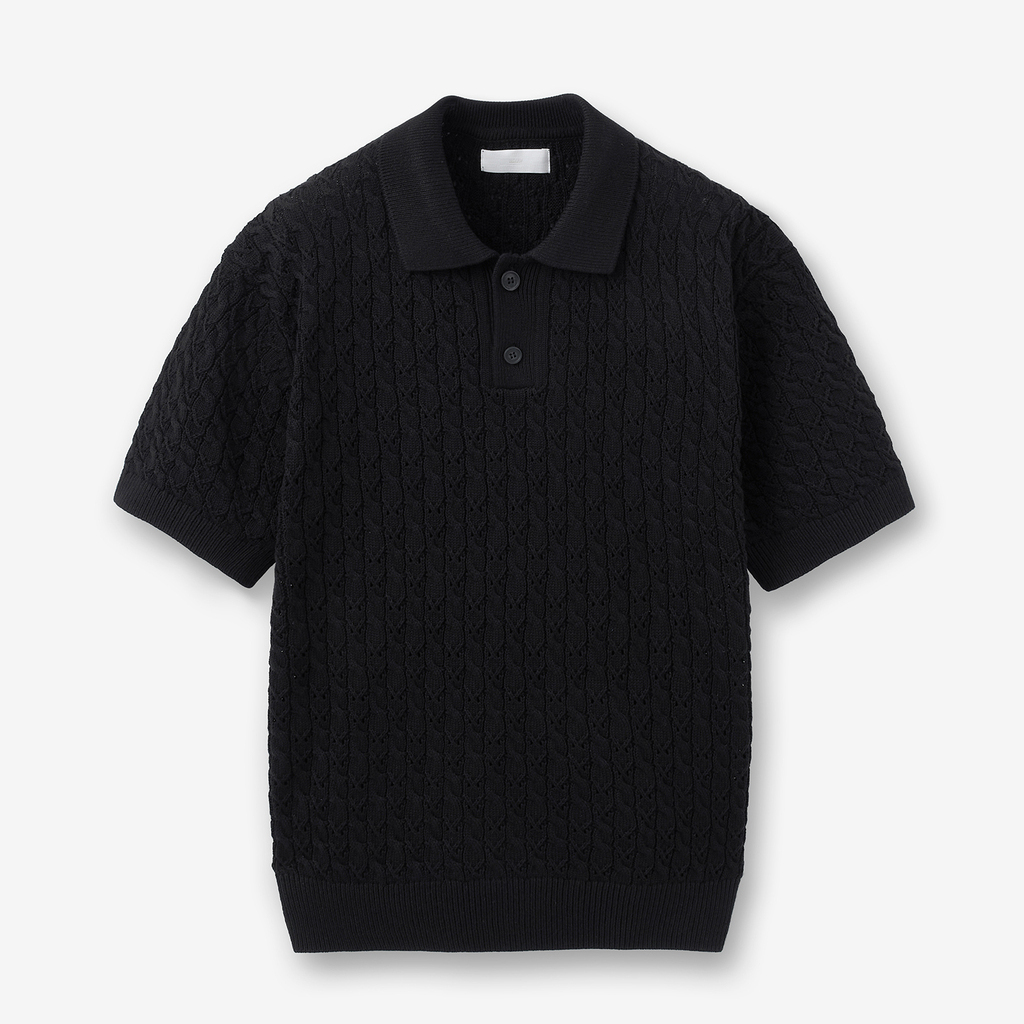 Cotton Cable Punching Collar Knit [BLACK] | ファッション通販サイト