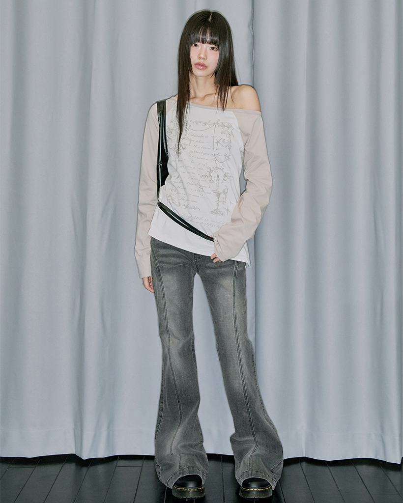 Curve Cut Bootcut Denim Pants - BLACK