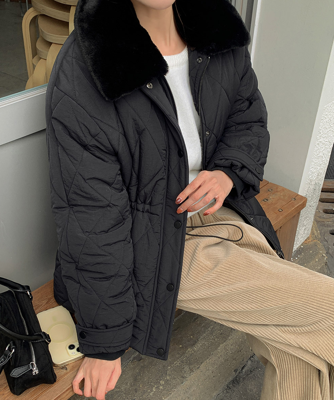 ORIGINAL] キルティングファー ハーフダウン (S-XL) | ファッション