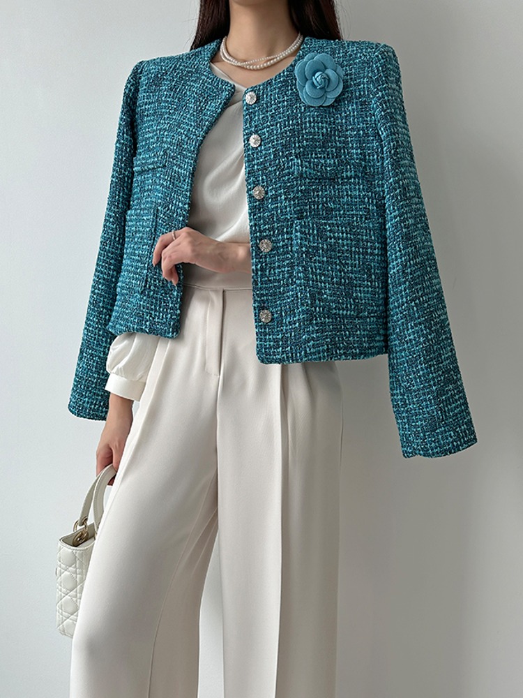 オケージョン】[ブローチセット]ブルーラウンドノーカラー