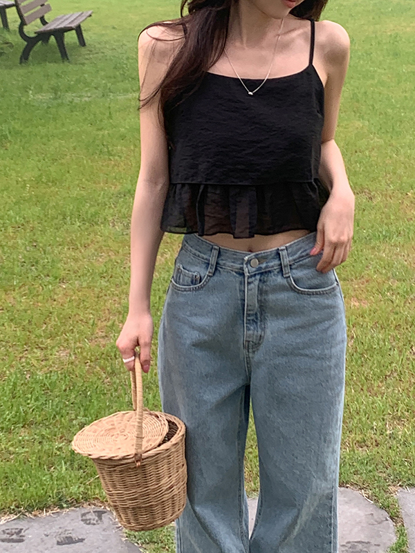 original]レイヤードフリルクロップドノースリーブブラウス