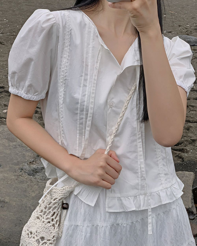 リボン付きフリル半袖ブラウス リボンフリル半袖ブラウス【期間限定価格】 | レディース服