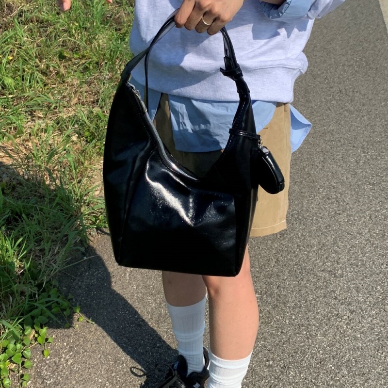 [3color]レザーラウンドトートバッグ/ショルダーバッグ