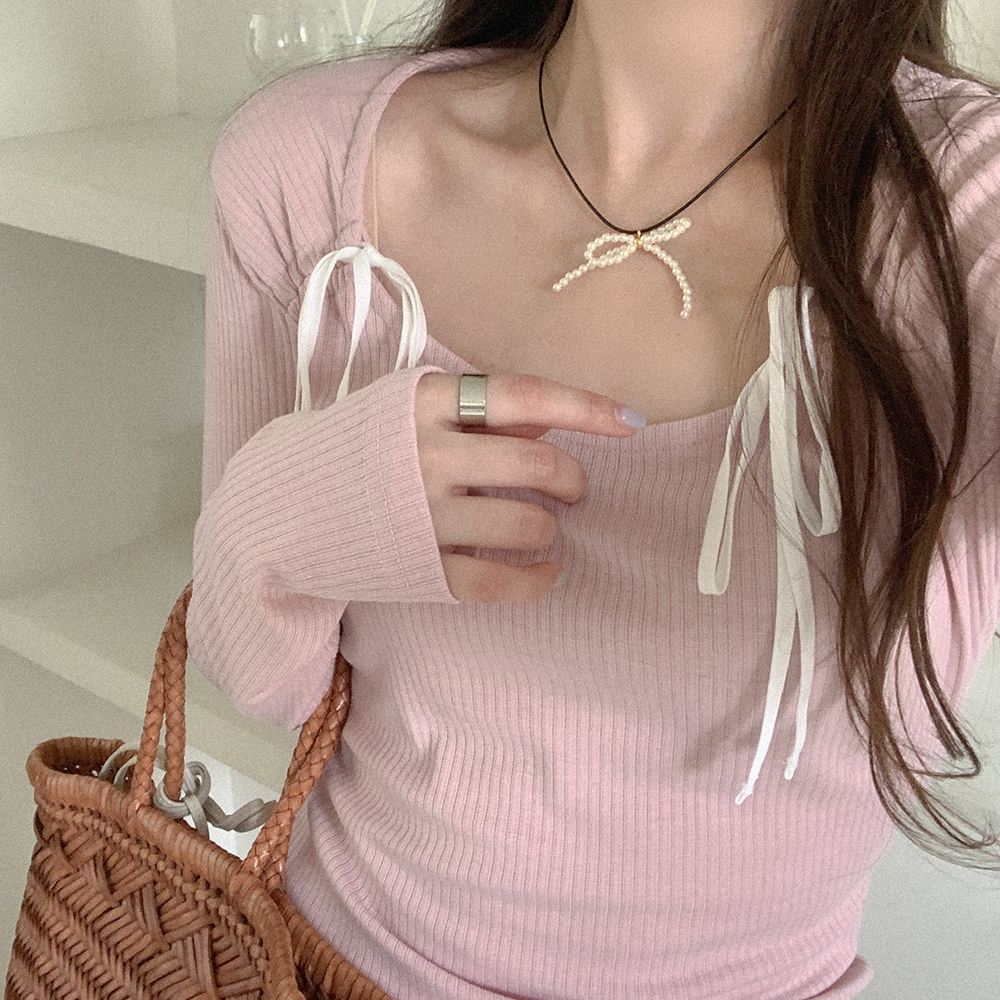 リボンリブ長袖Ｔシャツ