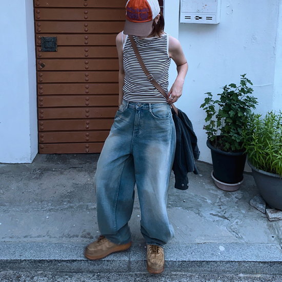 ヴィンテージウォッシュバルーンデニムパンツ | ファッション ヴィンテージウォッシュバルーンデニムパンツ | ファッション