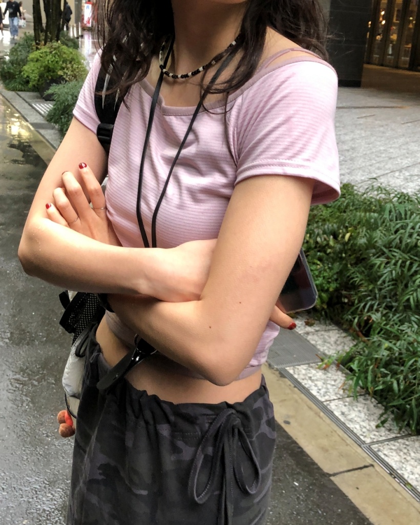 SET]ボートネックストライプクロップド半袖Tシャツ