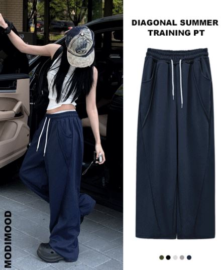 斜めストライプスリットワイドロングトレーニングpt-5color