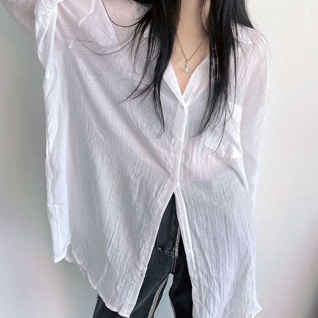 [ビッグサイズ] シースルーオーバーサイズ夏長袖シャツ