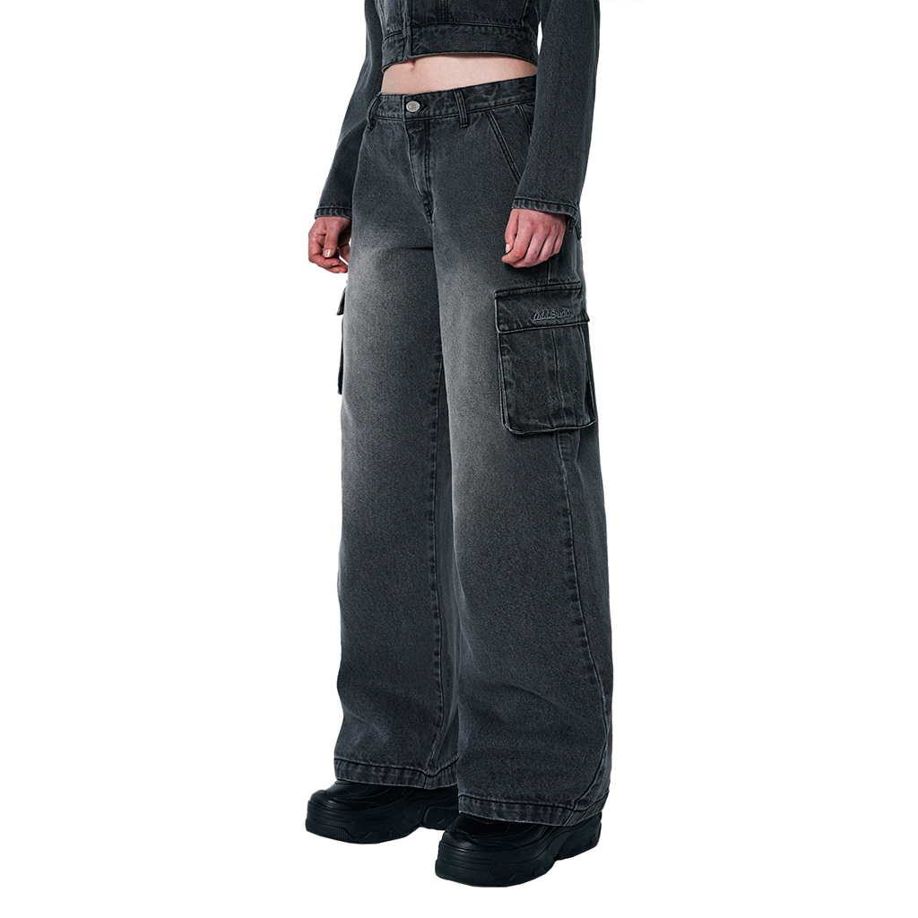 Parachute Washing Wide Denim Pants - black | ファッション