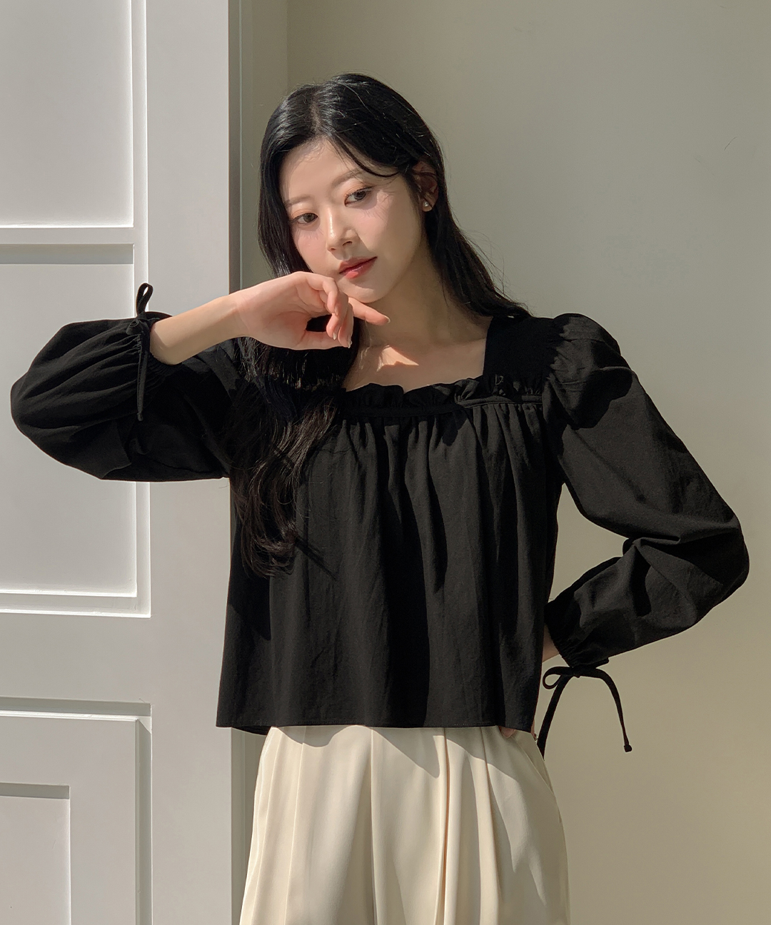 original/S-XL]スクエアネックシャーリングブラウス