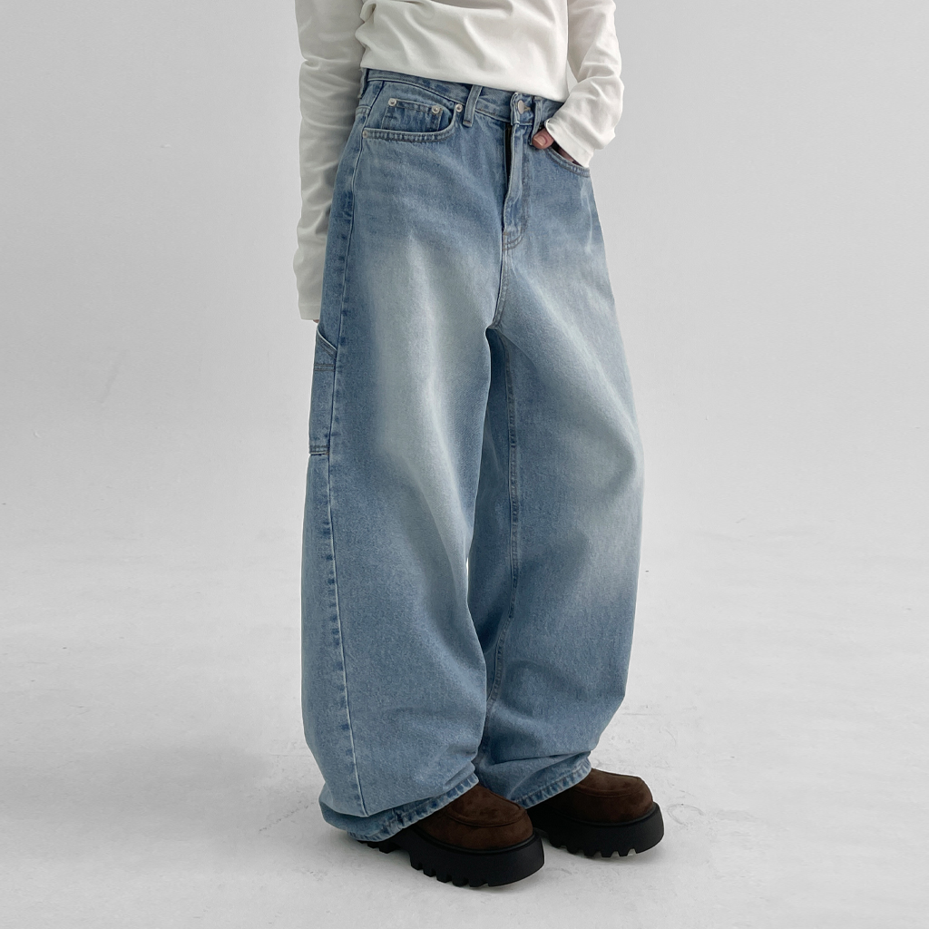 AMATERAS ワイドデニムパンツ ブルー SM セボールカーペンダーワイドデニムパンツ | ファッション通販