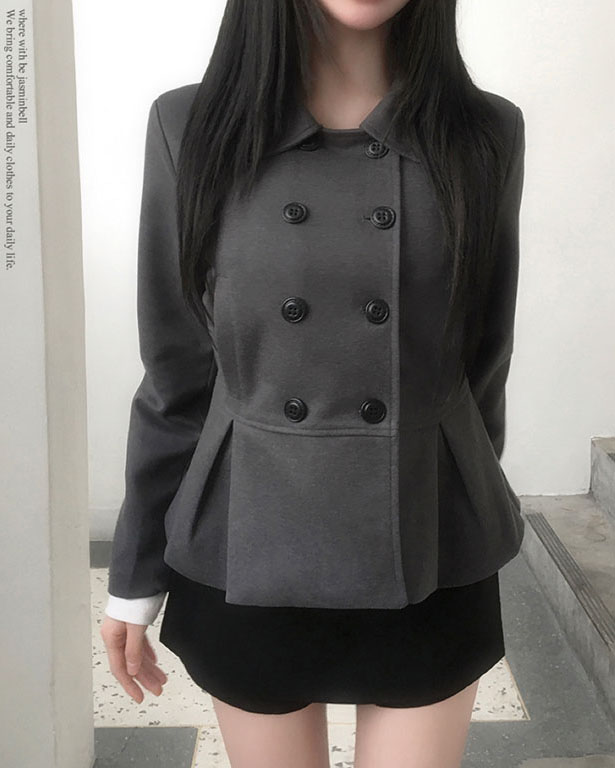 ダブルボタン Aライン タック ショートコート