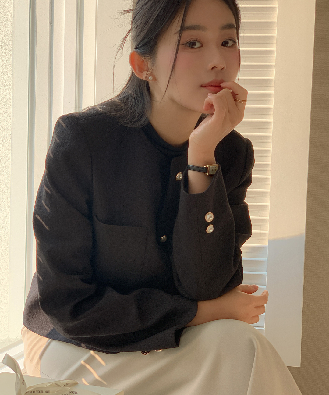 Helmut Lang シルク混リネンツイードジャケット未使用タグ付き オケージョン】[original/S-L]ノーカラーツイードジャケット