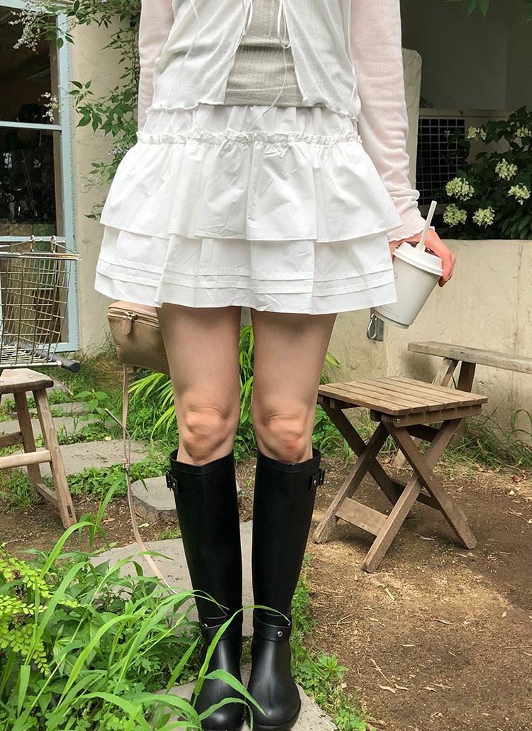 ミニスカート RONRON CANCAN RUFFLE PANTSKIRT GREY RR24BPS3308GR RONRON DOT CANCAN RUFFLE LAYERED PANTSKIRT MELANGE GREY