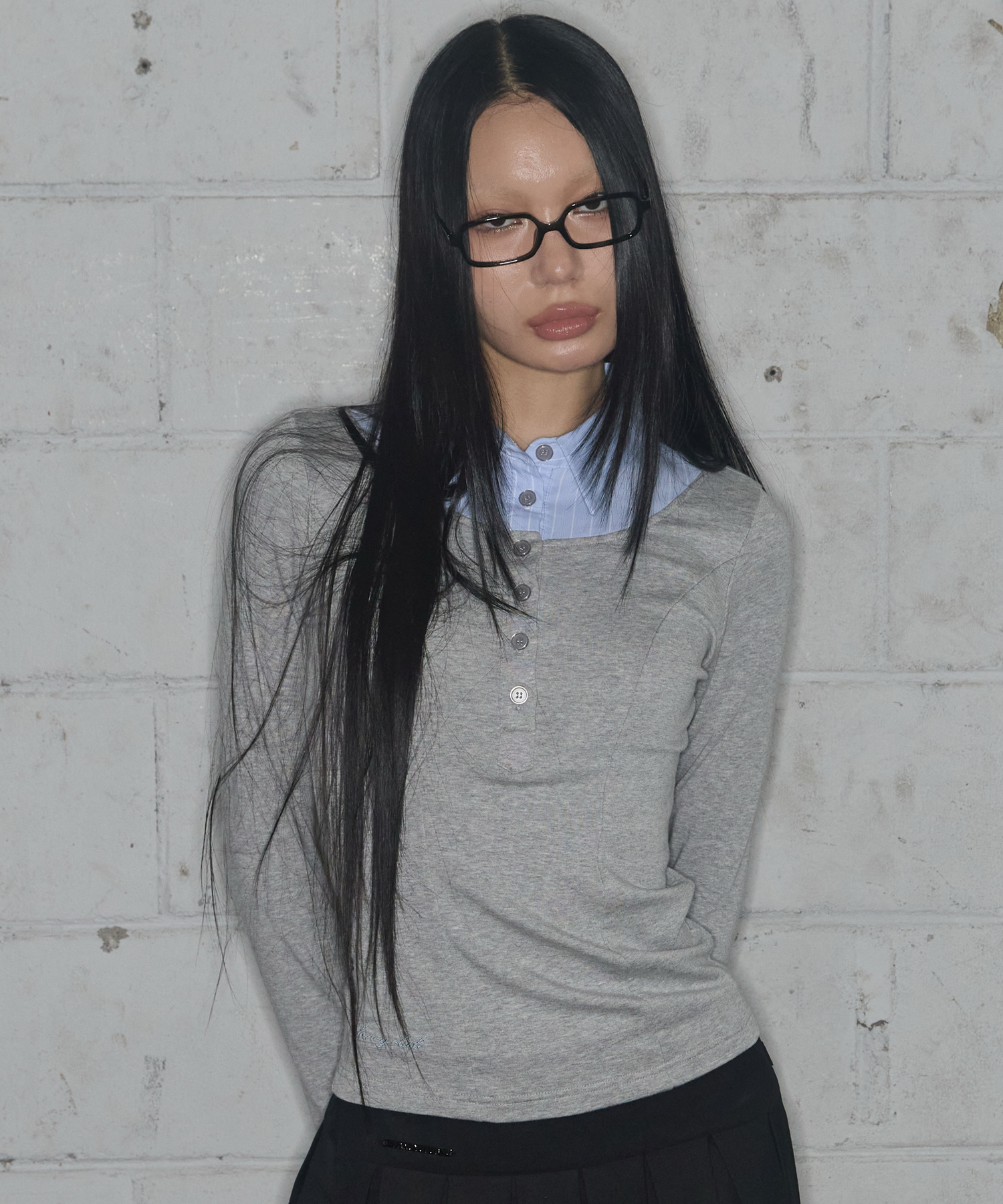 SHIRT LAYERED LONG SLEEVE (GRAY) F25ZB023