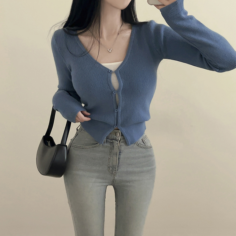 Vネックリブクロップドニットカーディガン | ファッション通販サイト NUGU Vネックリブクロップドニットカーディガン | ファッション通販サイト NUGU