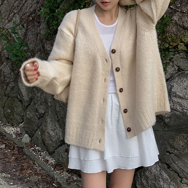 オーバーサイズフード付きニットカーディガン | ファッション通販