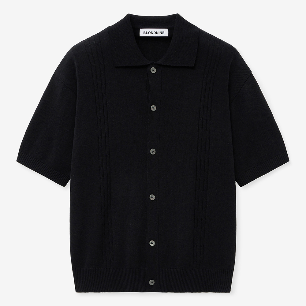 Soft Cable Collar Short-Sleeved Knitwear_Black