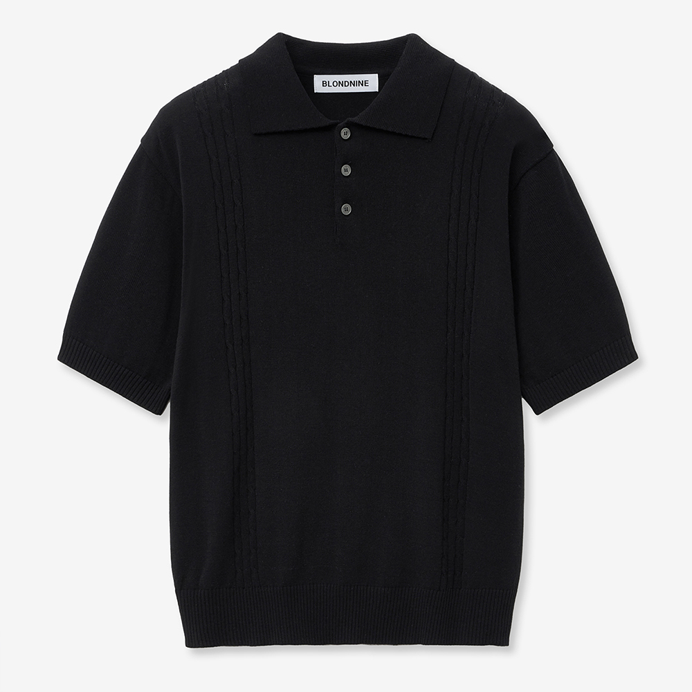 Soft Cable Collar Short-Sleeved Knitwear_Black