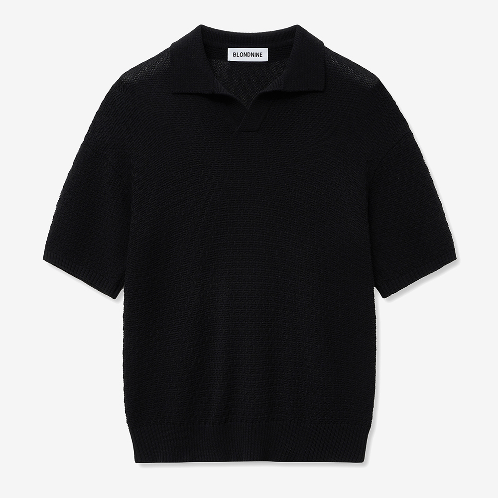 Soft Cable Collar Short-Sleeved Knitwear_Black
