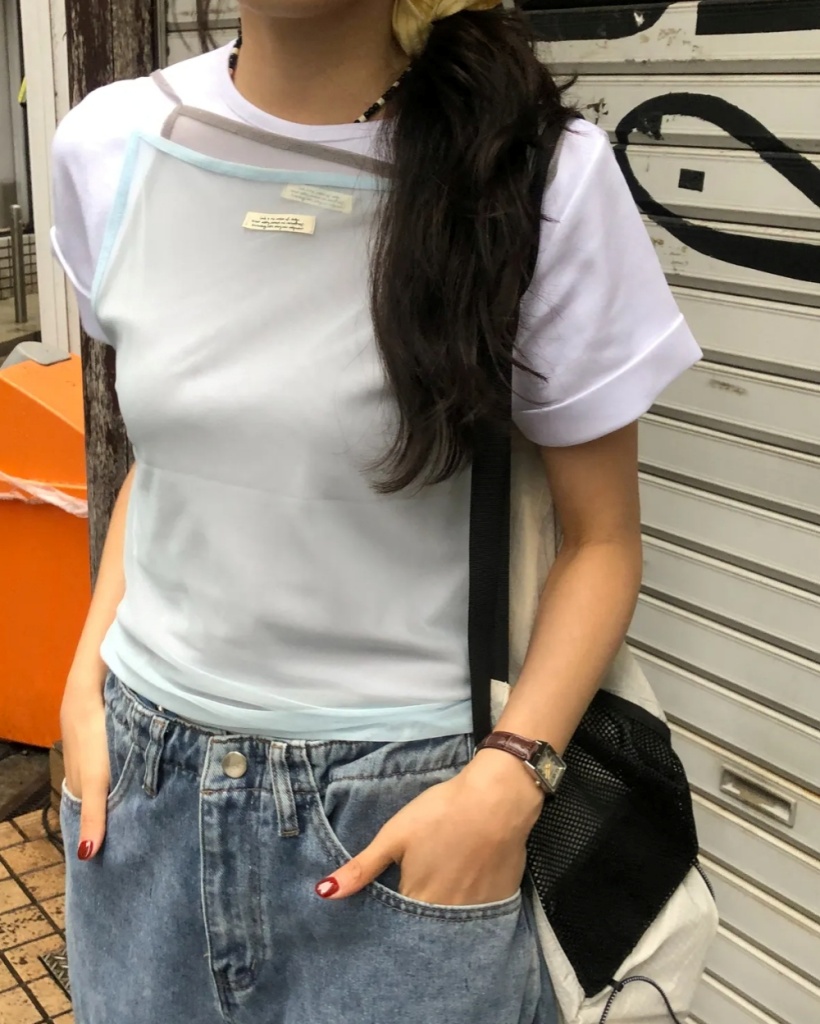 シースルーメッシュレイヤードノースリーブ