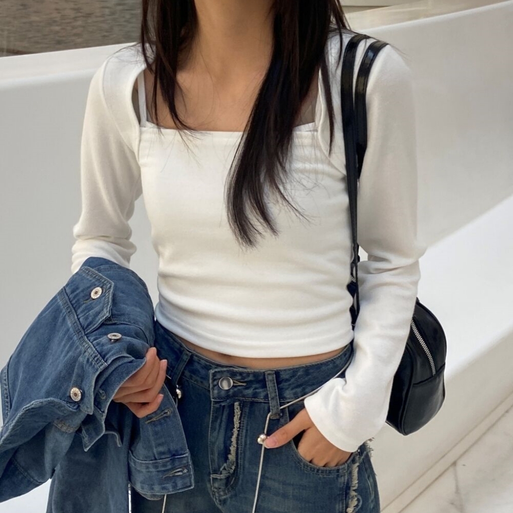 ボレロスリムクロップド長袖Tシャツ3color