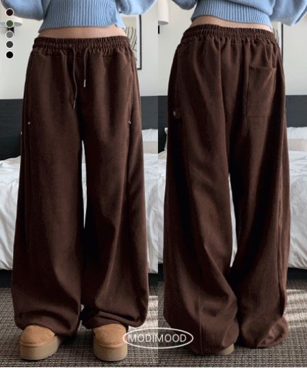 スエードコットンツーボタンロングパンツ